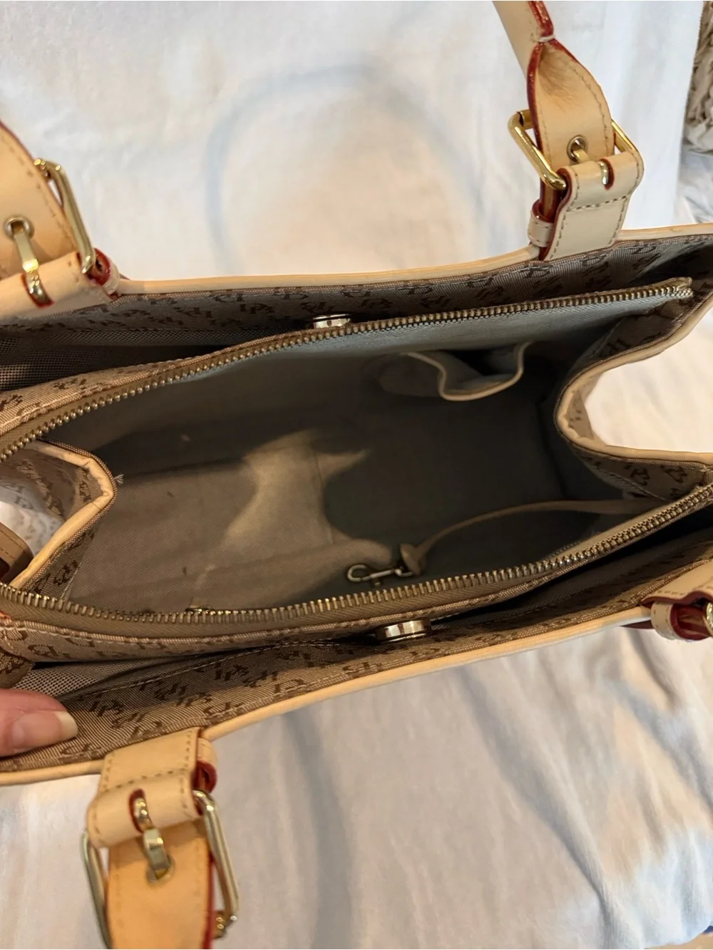 Dooney & Bourke Classic Tote. Tan signature cloth with Tan leather accents